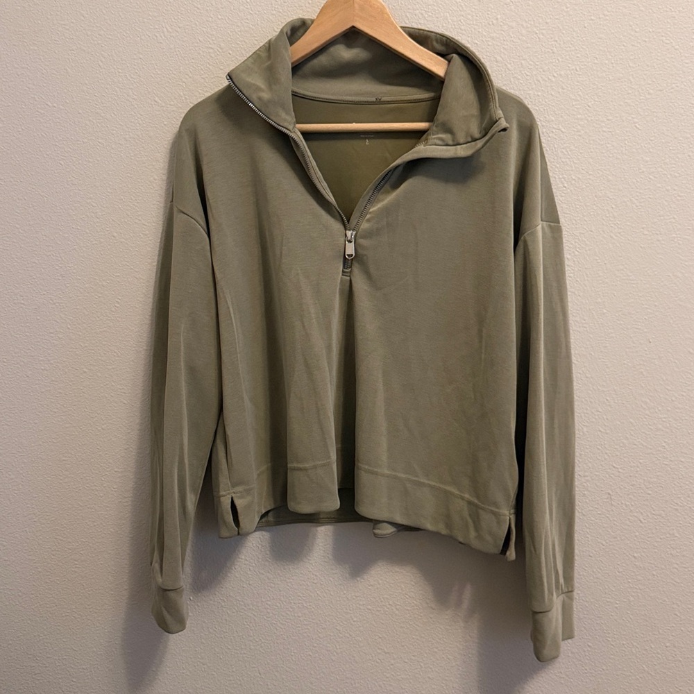 Athleta Allure 1/4 Zip Sweatshirt In Olive Branch - Picture 4 of 6